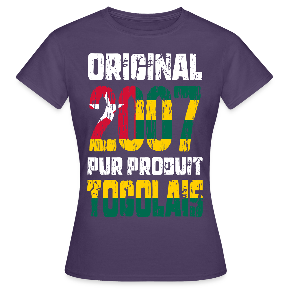 T-shirt Femme - Anniversaire 18 Ans - Original 2007 - Pur produit Togolais - violet foncé