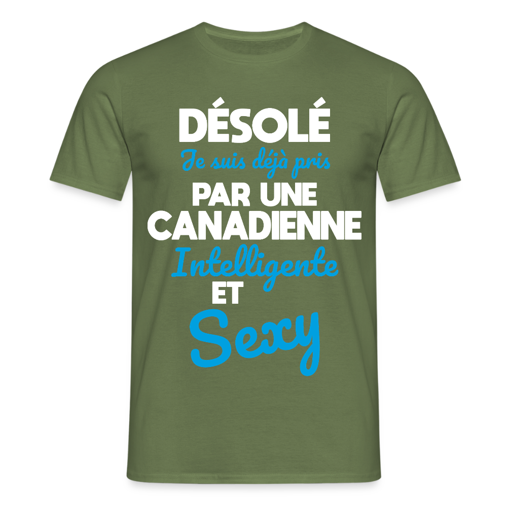 T-shirt Homme - Je suis déjà pris par une Canadienne intelligente et sexy - vert militaire