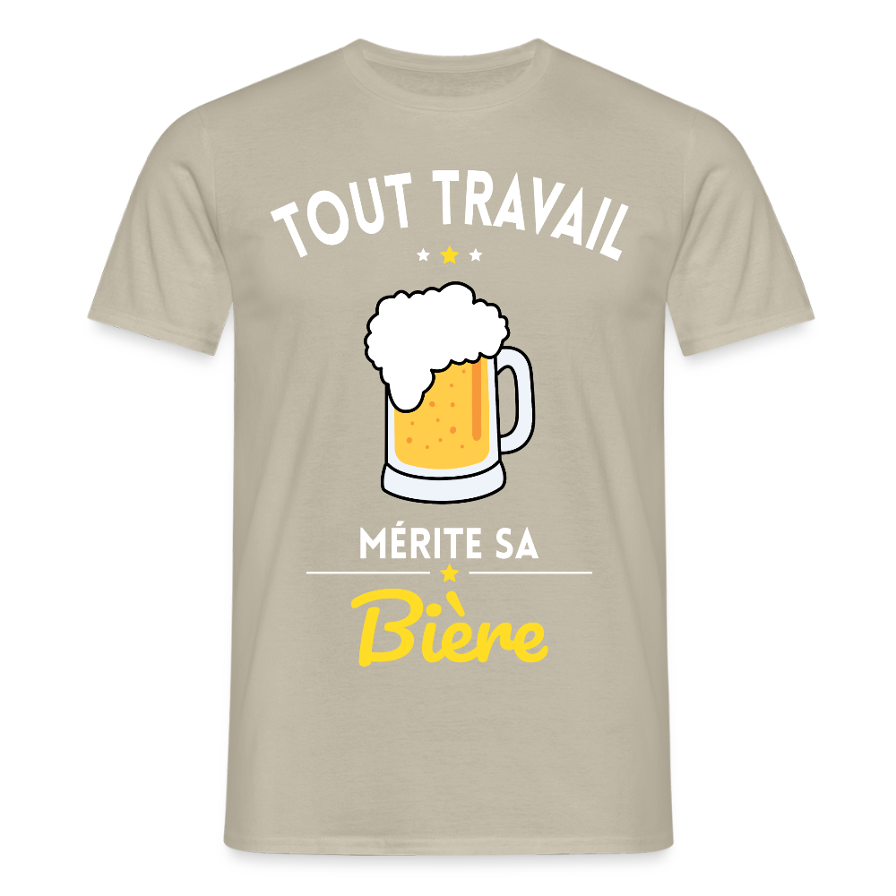 T-shirt Homme - Tout travail mérite sa bière - beige sable