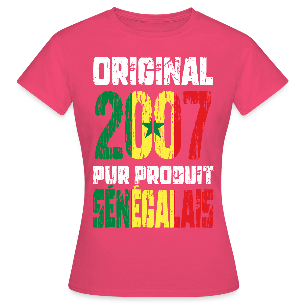 T-shirt Femme - Anniversaire 18 Ans - Original 2007 - Pur produit Sénégalais - rose azalée