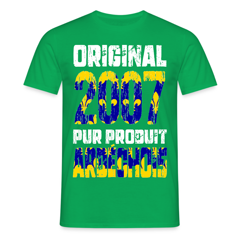 T-shirt Homme - Anniversaire 18 Ans - Original 2007 - Pur produit Ardéchois - vert
