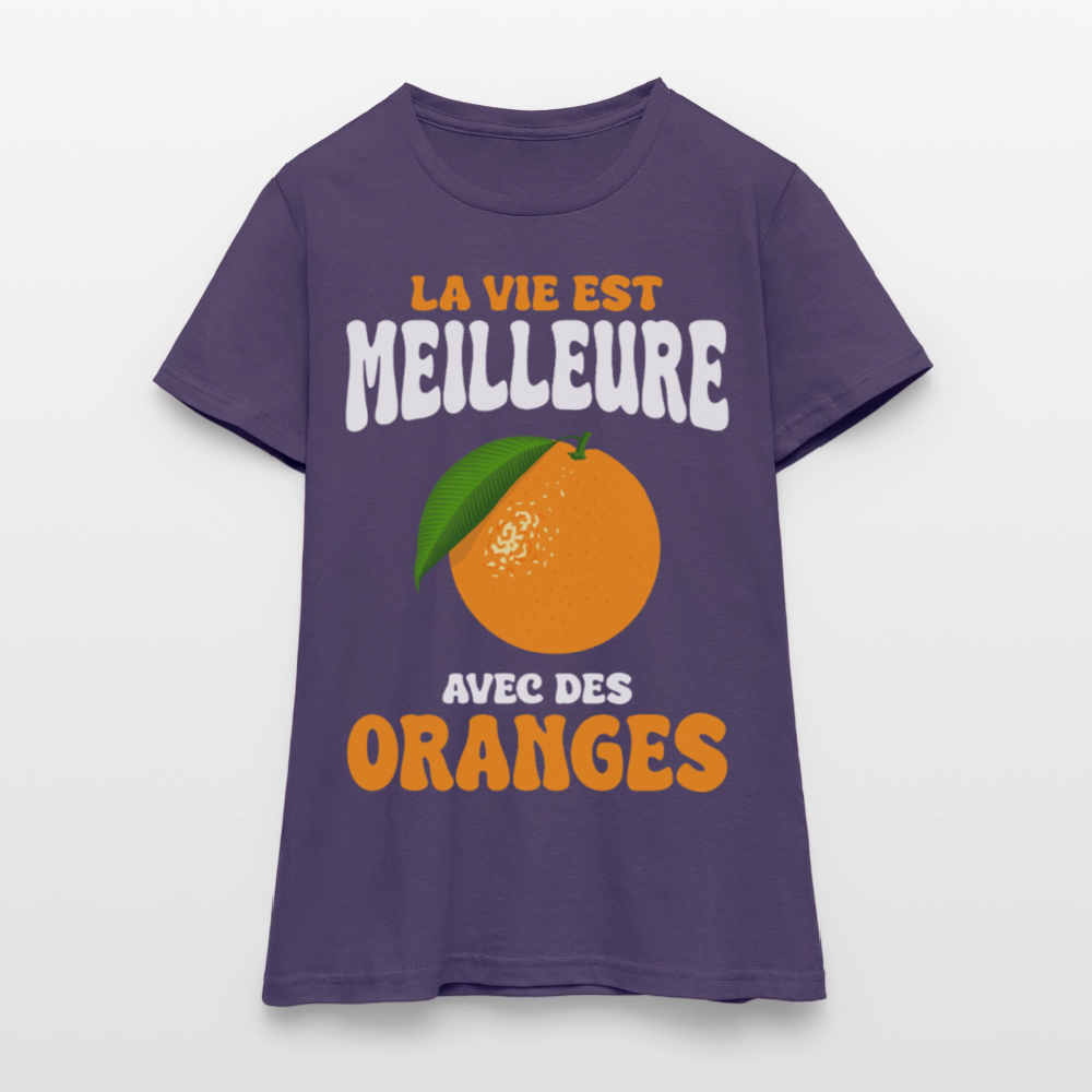 T-shirt Femme - La vie est meilleure avec des oranges - violet foncé