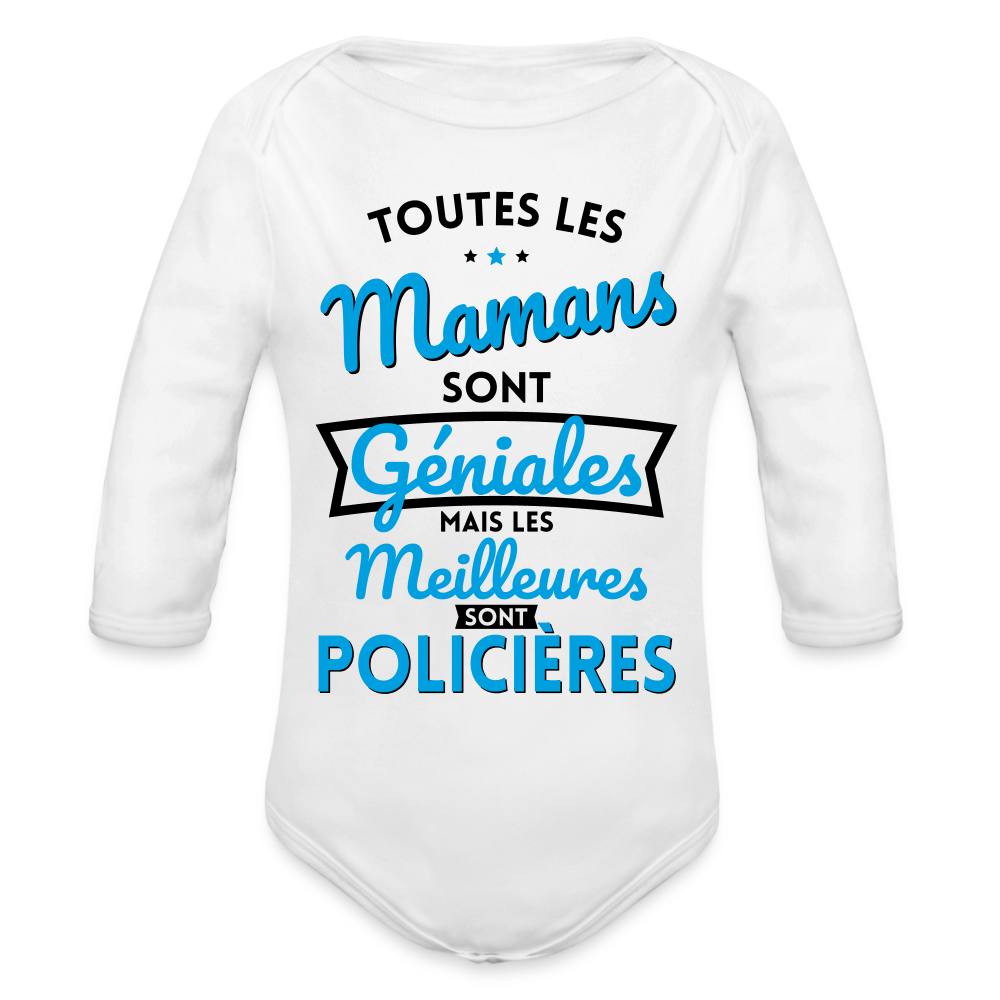 Body Bébé bio manches longues - Mamans géniales - Les meilleures sont policières - blanc