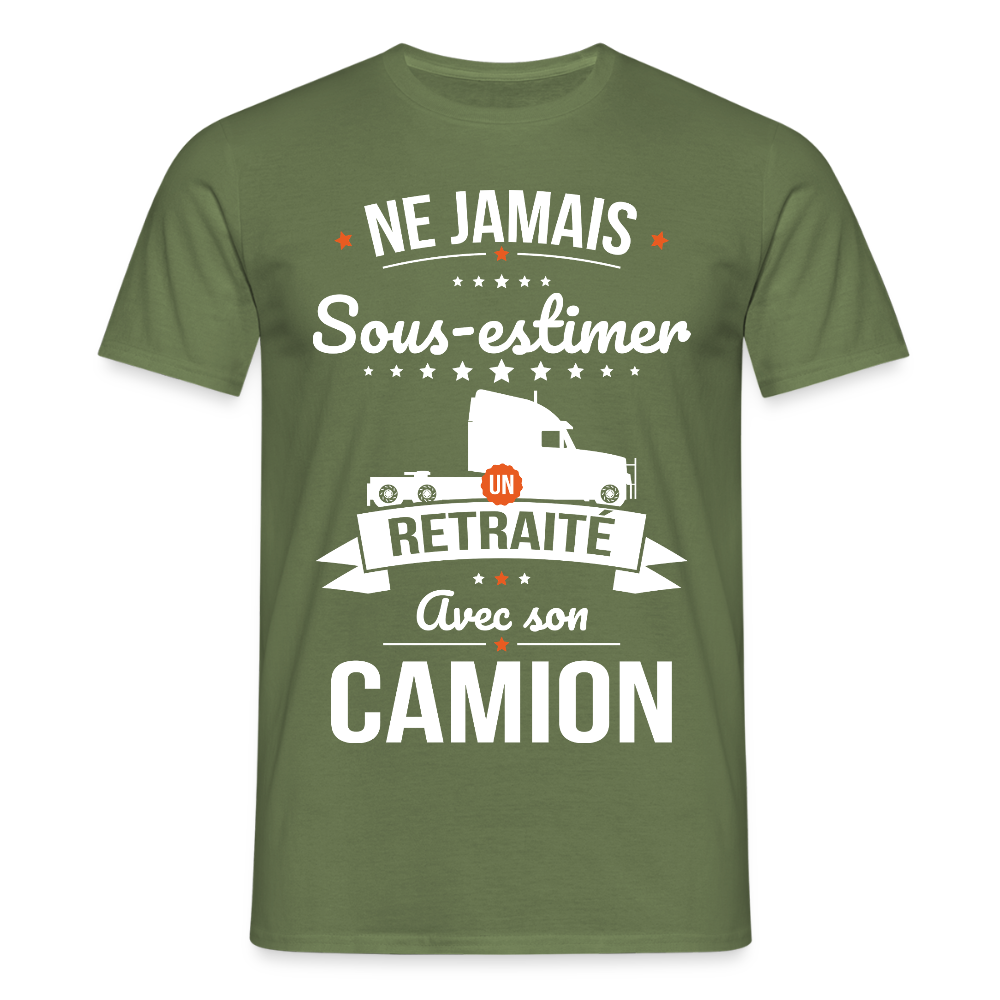 T-shirt Homme - Ne jamais sous-estimer un retraité avec son camion - vert militaire