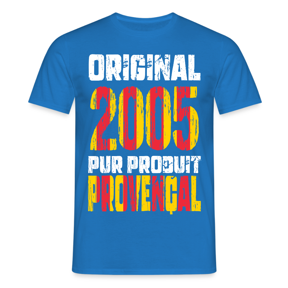 T-shirt Homme - Anniversaire 20 Ans - Original 2005 - Pur produit Provençal - bleu royal