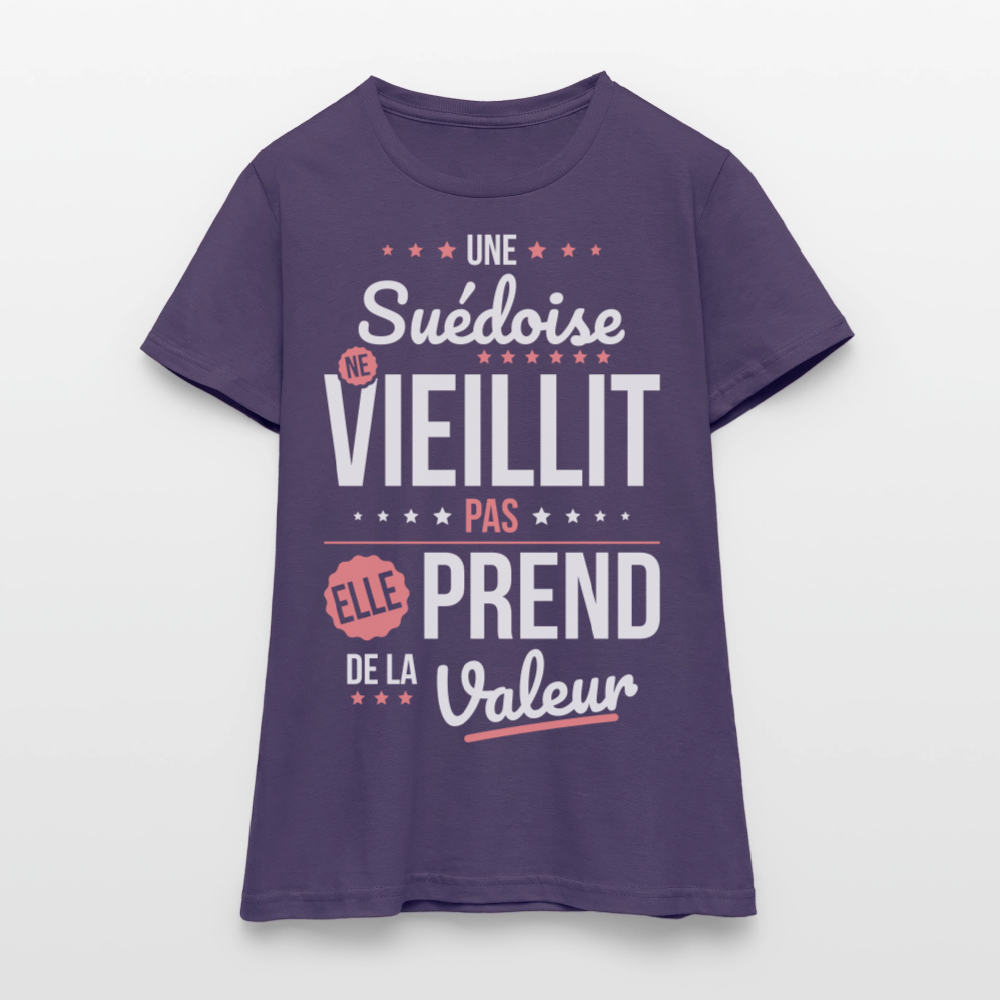T-shirt Femme - Une Suédoise ne vieillit pas - violet foncé