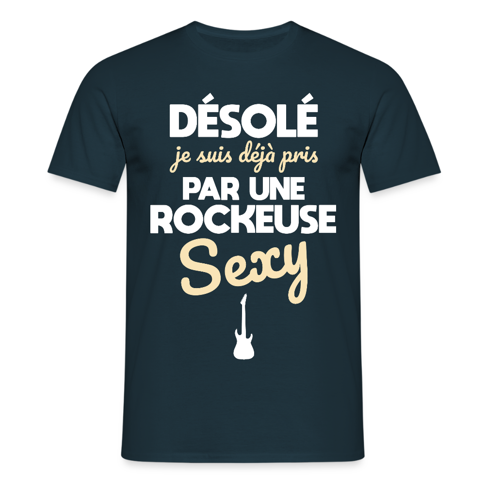 T-shirt Homme - Je suis pris par une rockeuse sexy - marine