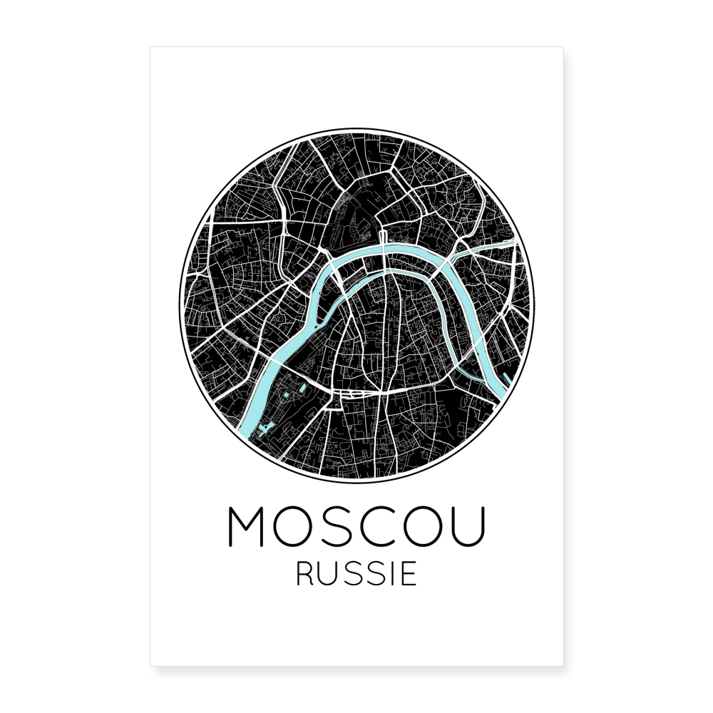 Poster Moscou - Plan Moscou - 40 x 60 cm - blanc