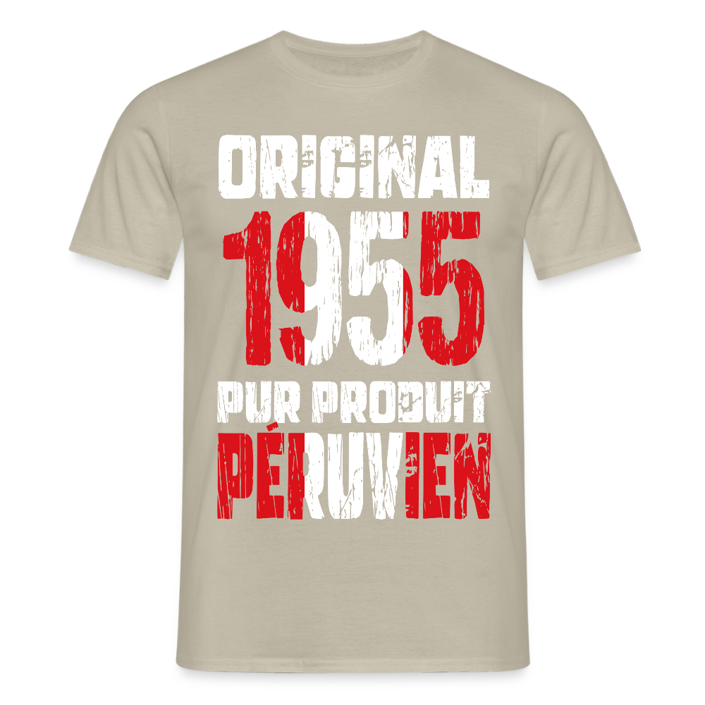 T-shirt Homme - Anniversaire 70 Ans - Original 1955 - Pur produit Péruvien - beige sable