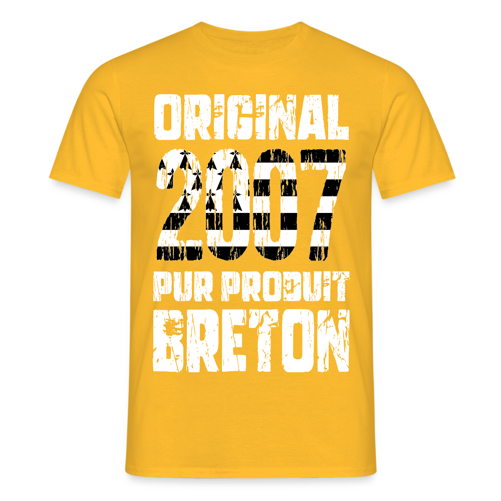 T-shirt Homme - Anniversaire 18 Ans - Original 2007 - Pur produit Breton - jaune