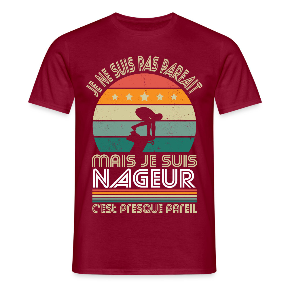 T-shirt Homme - Je ne suis pas parfait mais je suis Nageur - rouge brique