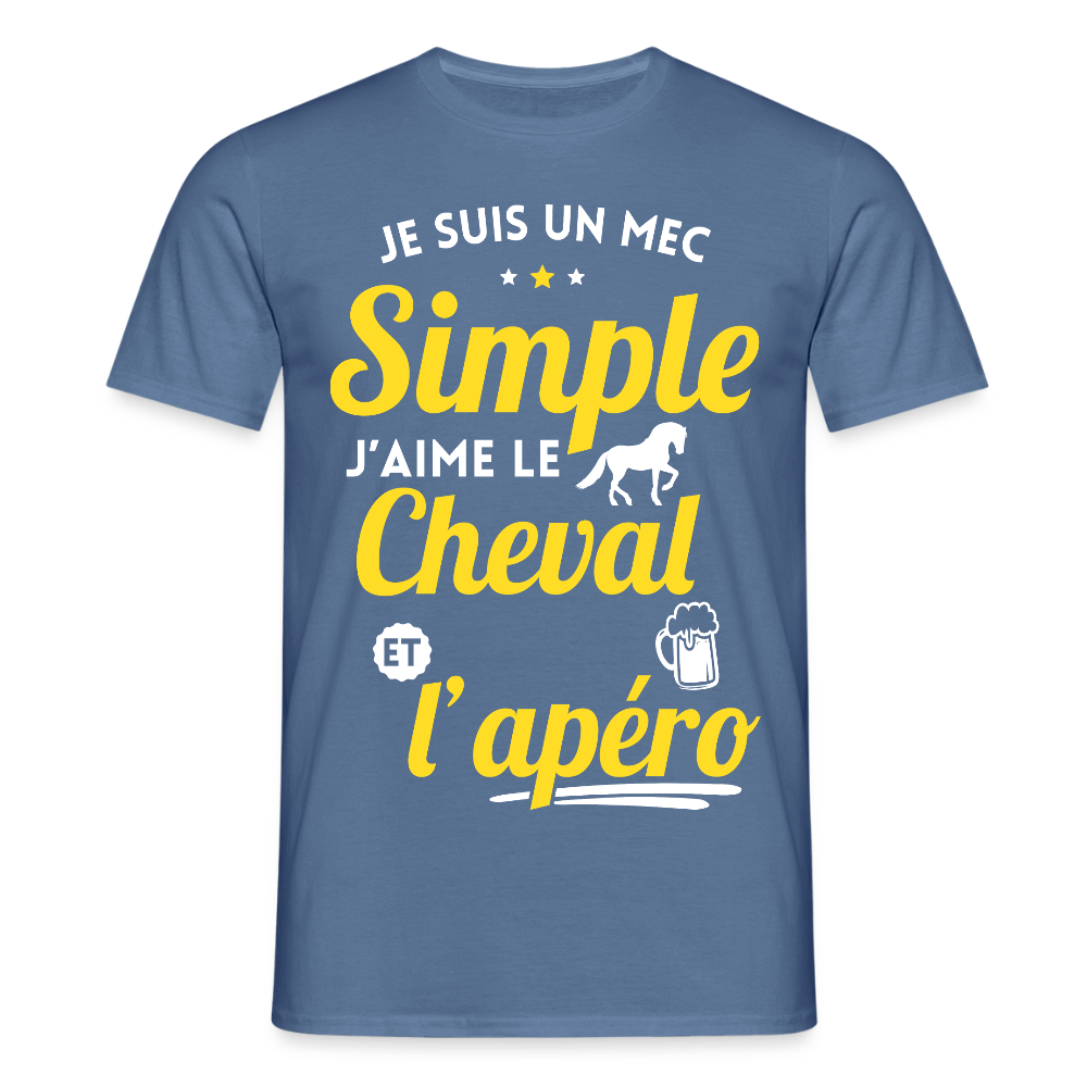 T-shirt Homme - J'aime le cheval et l'apéro - bleu pigeon