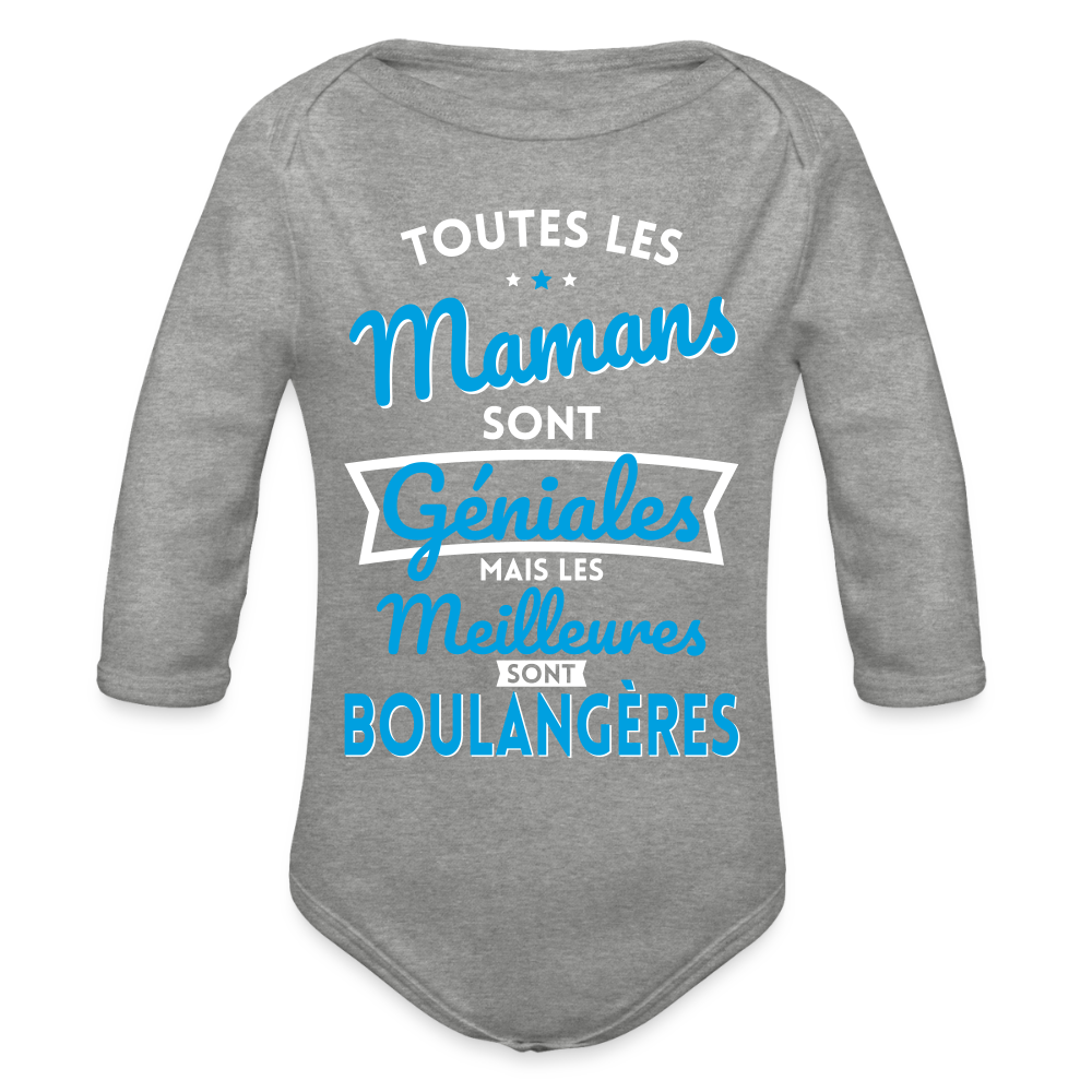 Body Bébé bio manches longues - Mamans géniales - Les meilleures sont boulangères - gris chiné
