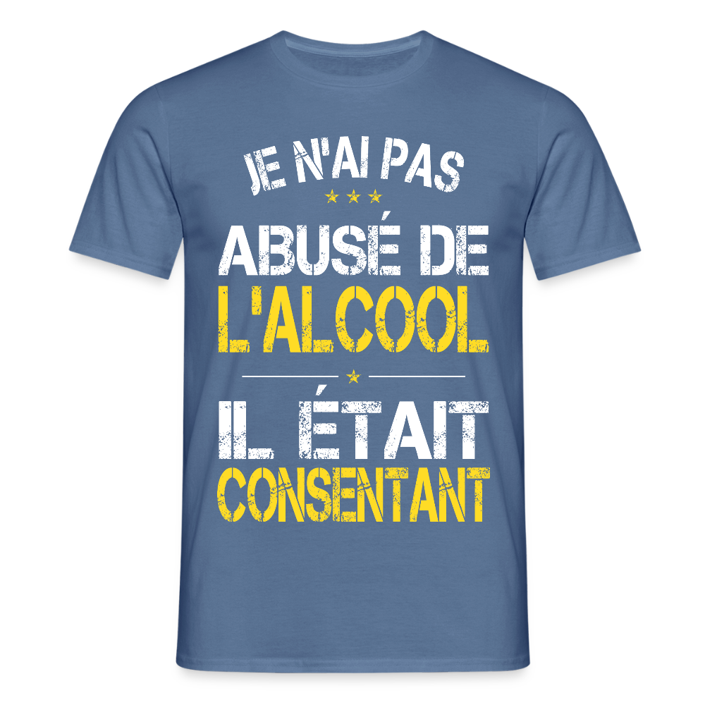 T-shirt Homme - Je n'ai pas abusé de l'alcool - bleu pigeon