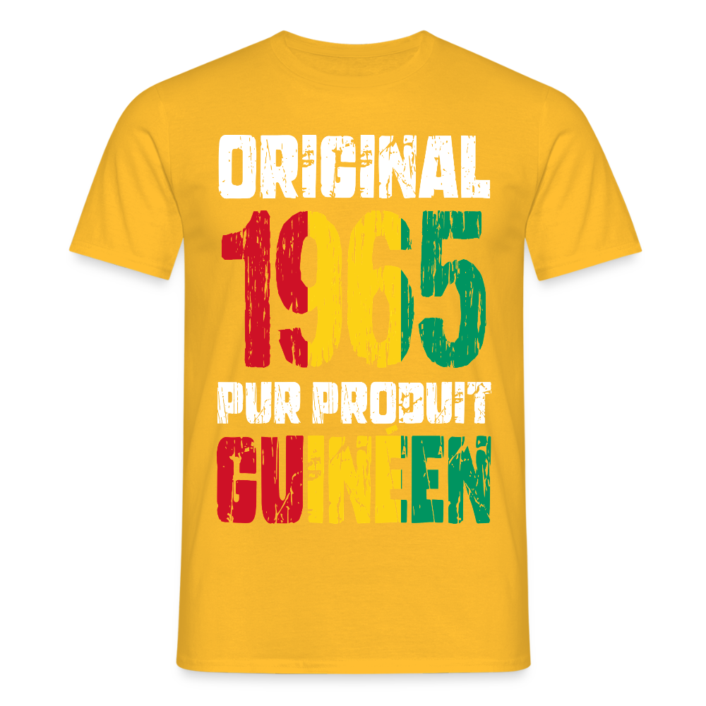 T-shirt Homme - Anniversaire 60 Ans - Original 1965 - Pur produit Guinéen - jaune