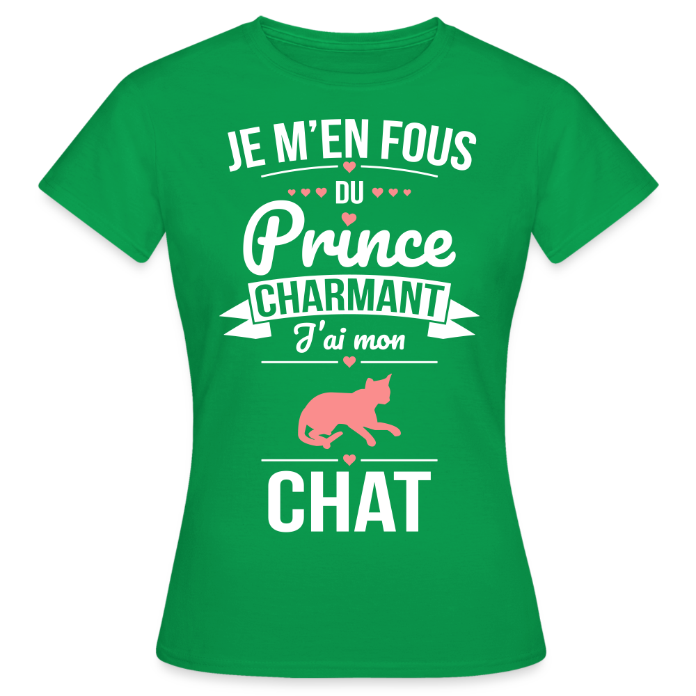 T-shirt Femme - Je m'en fous du prince charmant j'ai mon chat - vert