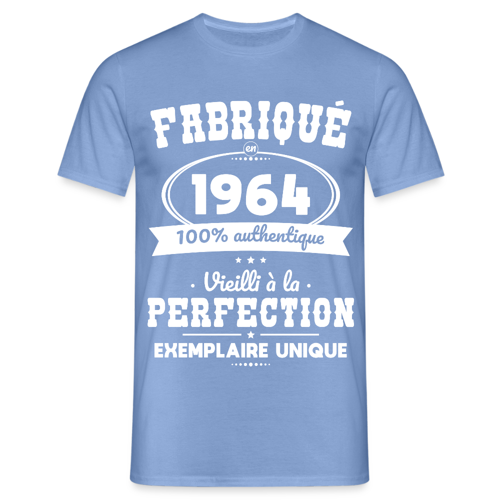 T-shirt Homme - Anniversaire 61 Ans - Fabriqué en 1964 - carolina blue