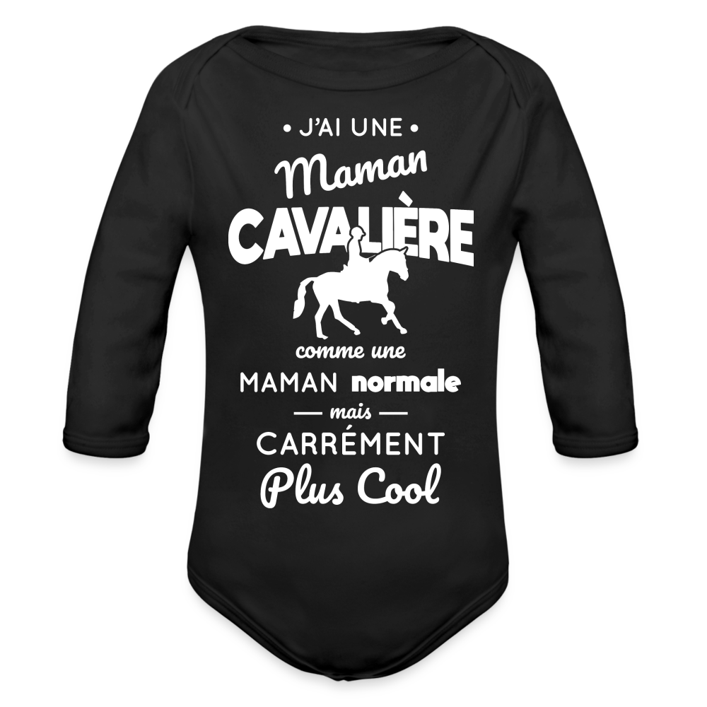 Body Bébé bio manches longues - J'ai une maman cavalière - noir
