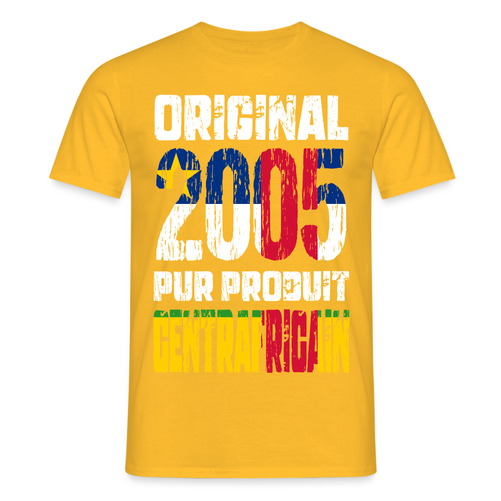 T-shirt Homme - Anniversaire 20 Ans - Original 2005 - Pur produit Centrafricain - jaune