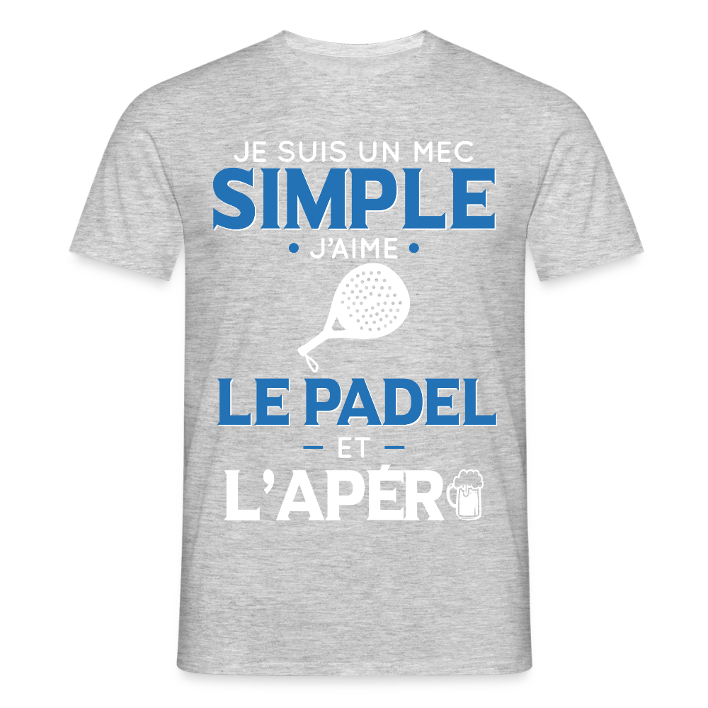 T-shirt Homme - Mec Simple j'aime le Padel et L'apéro - gris chiné