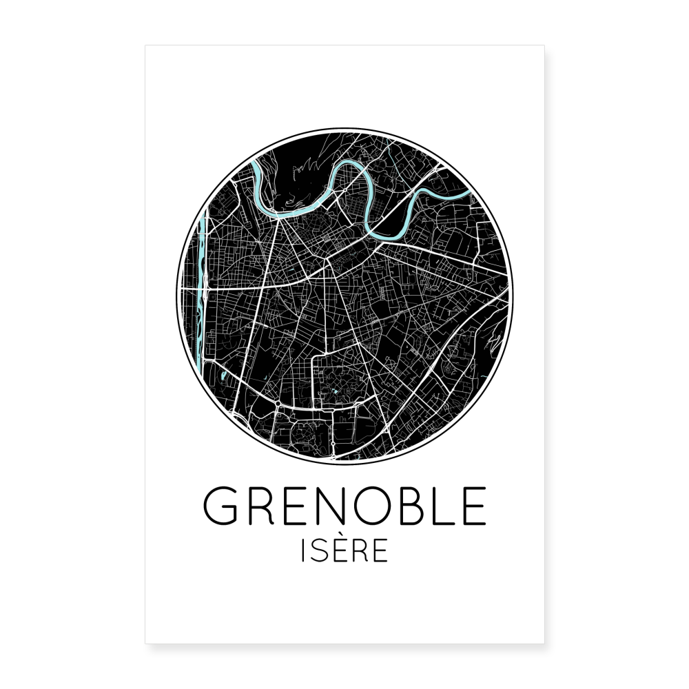 Poster Grenoble - Plan Grenoble - 40 x 60 cm - blanc