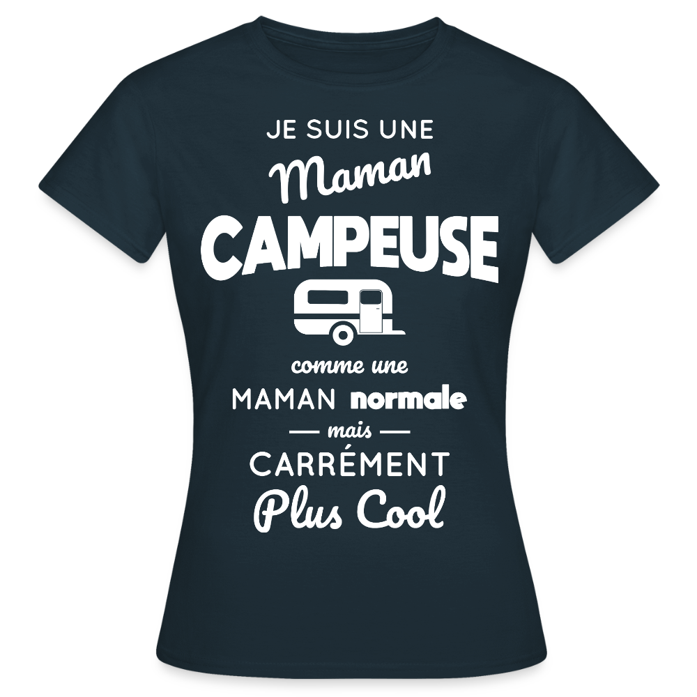 T-shirt Femme - Maman campeuse plus cool - marine