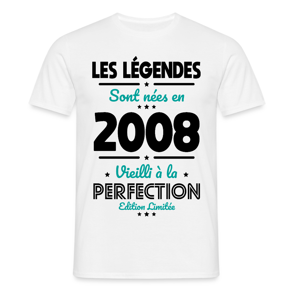 T-shirt anniversaire homme 18 ans couleur claire – Les légendes sont nées en 2008 - blanc