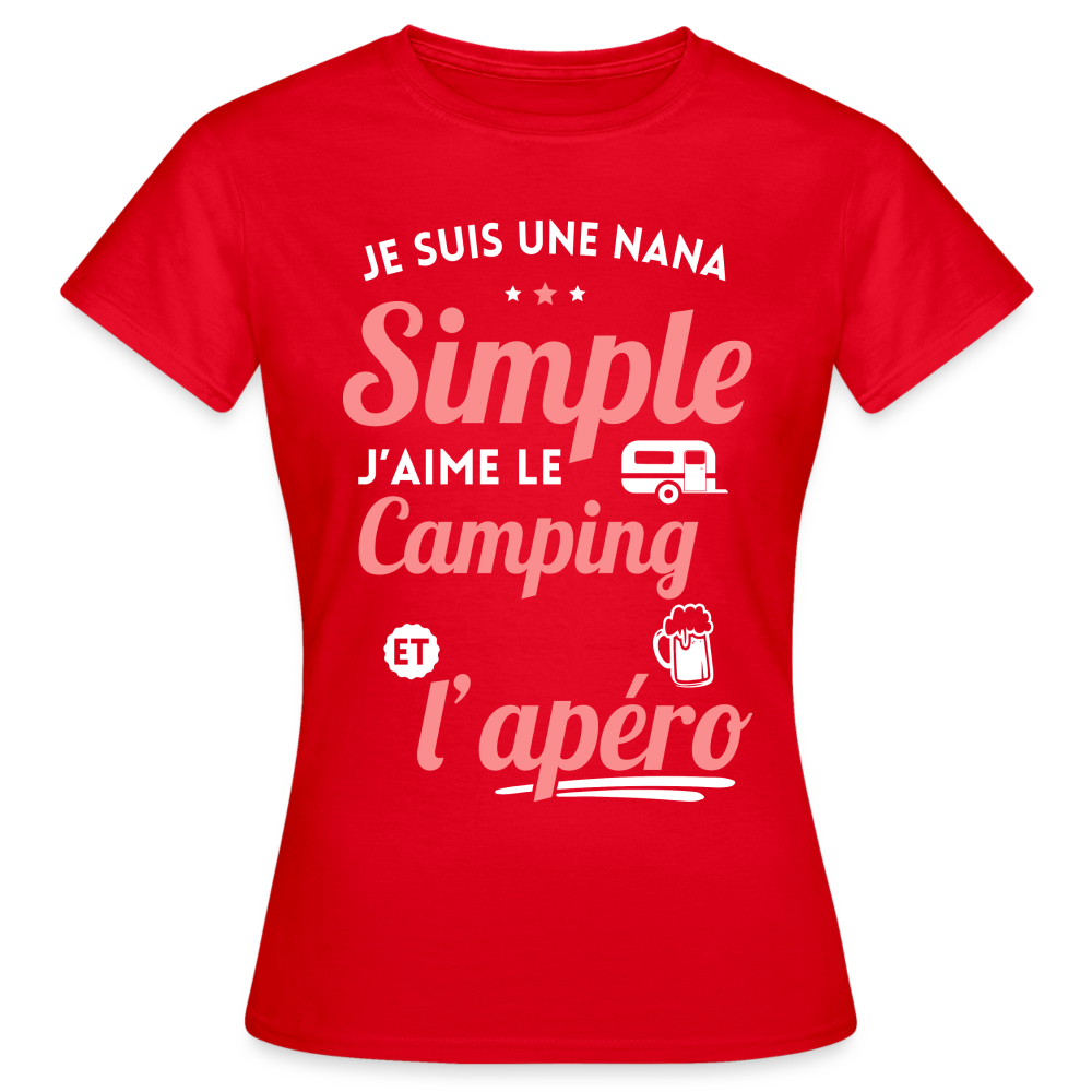 T-shirt Femme - J'aime le camping et l'apéro - rouge