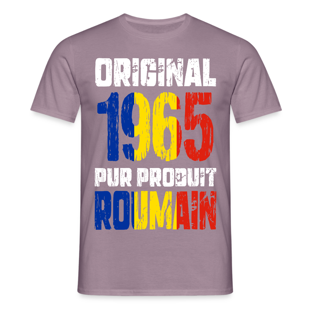 T-shirt Homme - Anniversaire 60 Ans - Original 1965 - Pur produit Roumain - mauve gris
