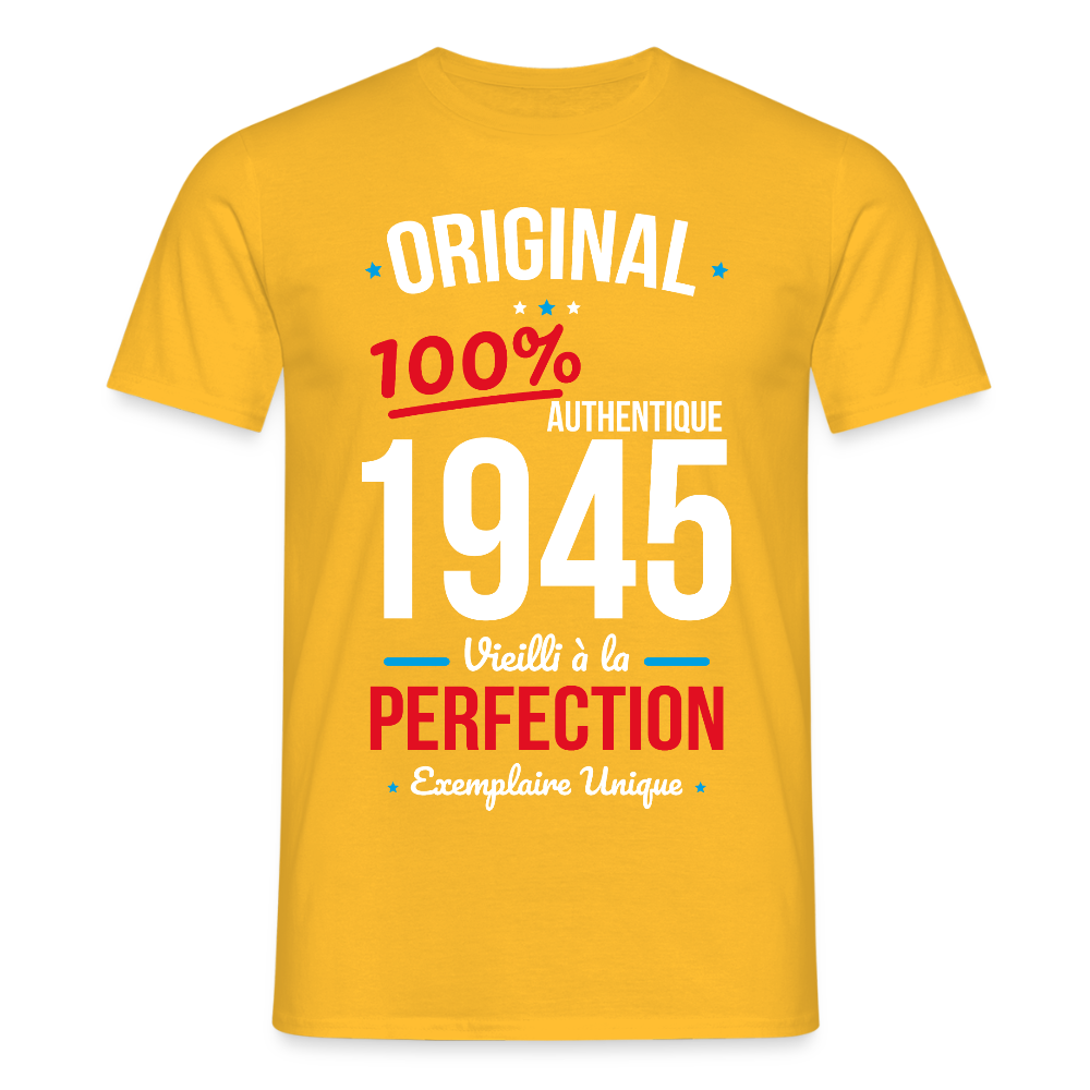 T-shirt Homme - Anniversaire 80 Ans - Original 1945 - jaune