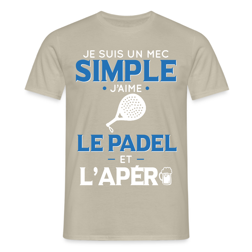T-shirt Homme - Mec Simple j'aime le Padel et L'apéro - beige sable