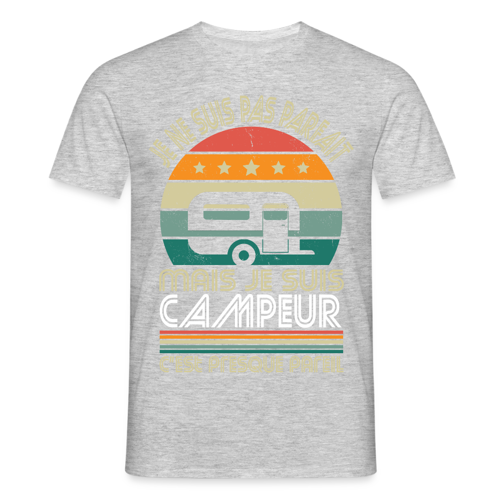 T-shirt Homme - Je ne suis pas parfait mais je suis Campeur - gris chiné