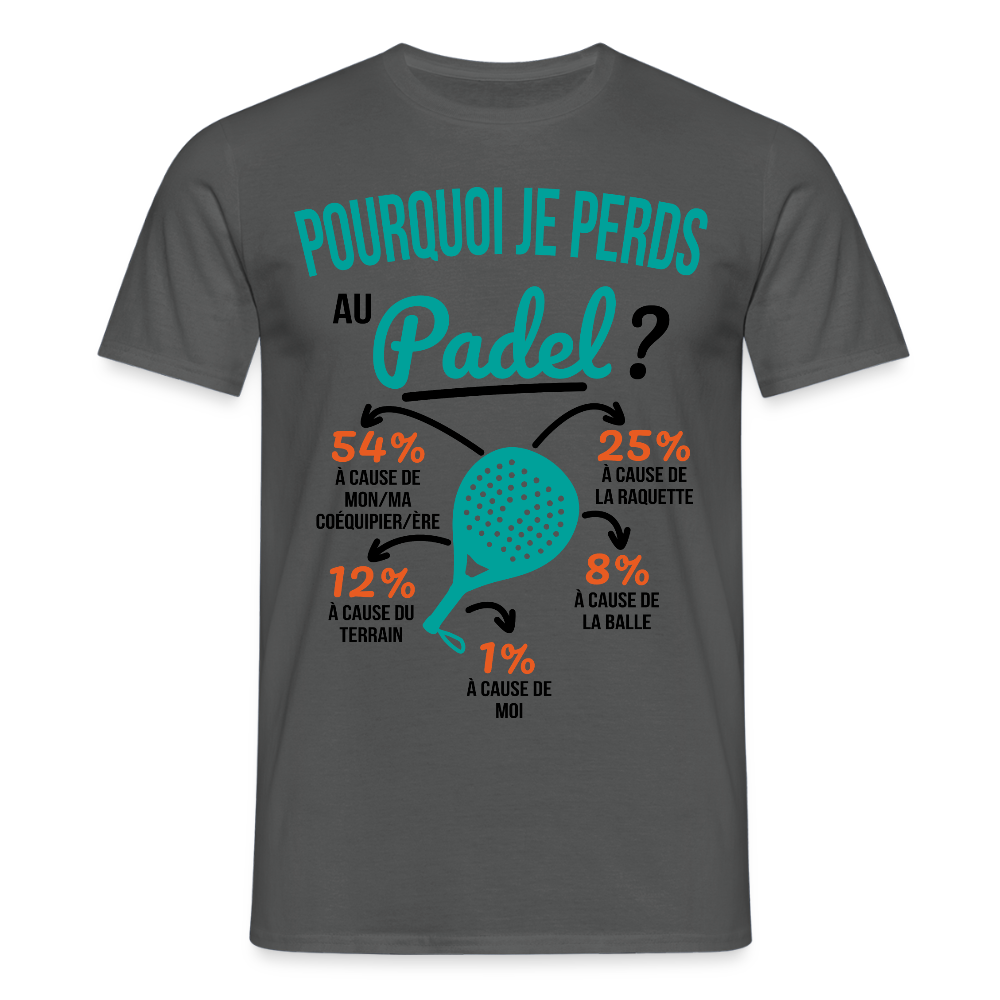 T-shirt Homme - Pourquoi Je Perds Au Padel - charbon