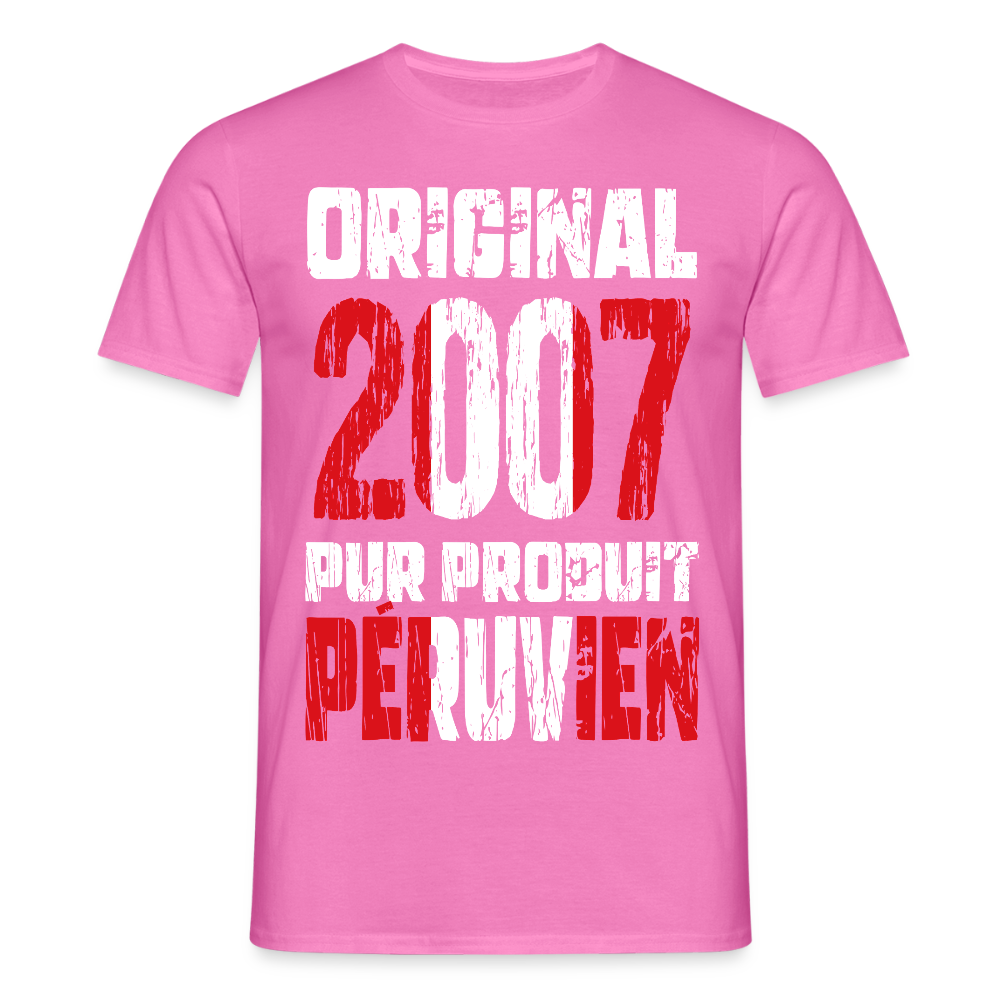 T-shirt Homme - Anniversaire 18 Ans - Original 2007 - Pur produit Péruvien - rose