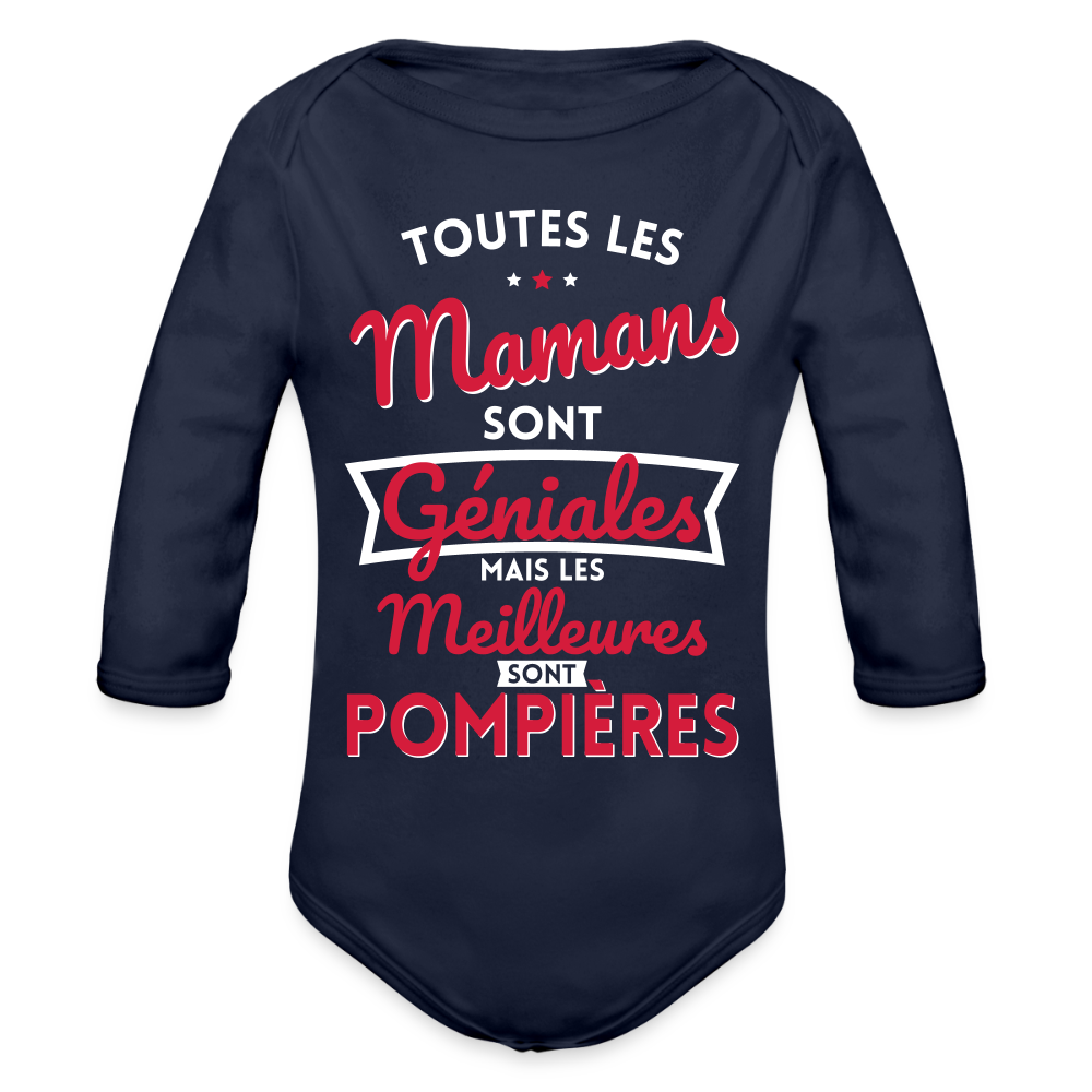 Body Bébé bio manches longues - Mamans géniales - Les meilleures sont pompières - marine foncé
