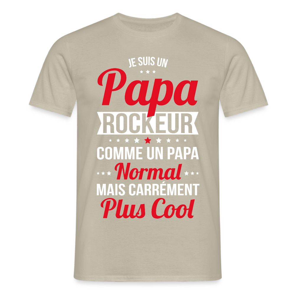 T-shirt Homme - Papa rockeur plus cool - beige sable