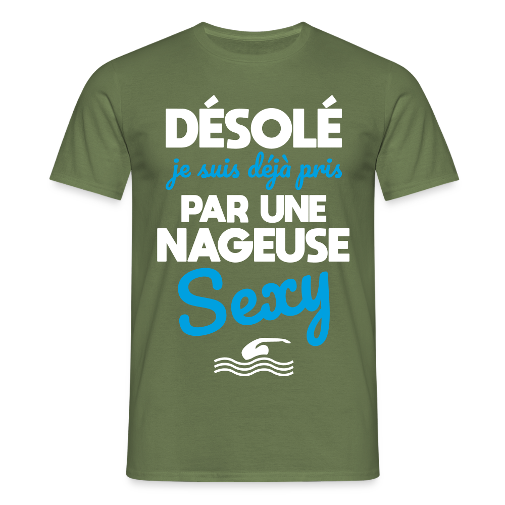 T-shirt Homme - Je suis pris par une nageuse sexy - vert militaire