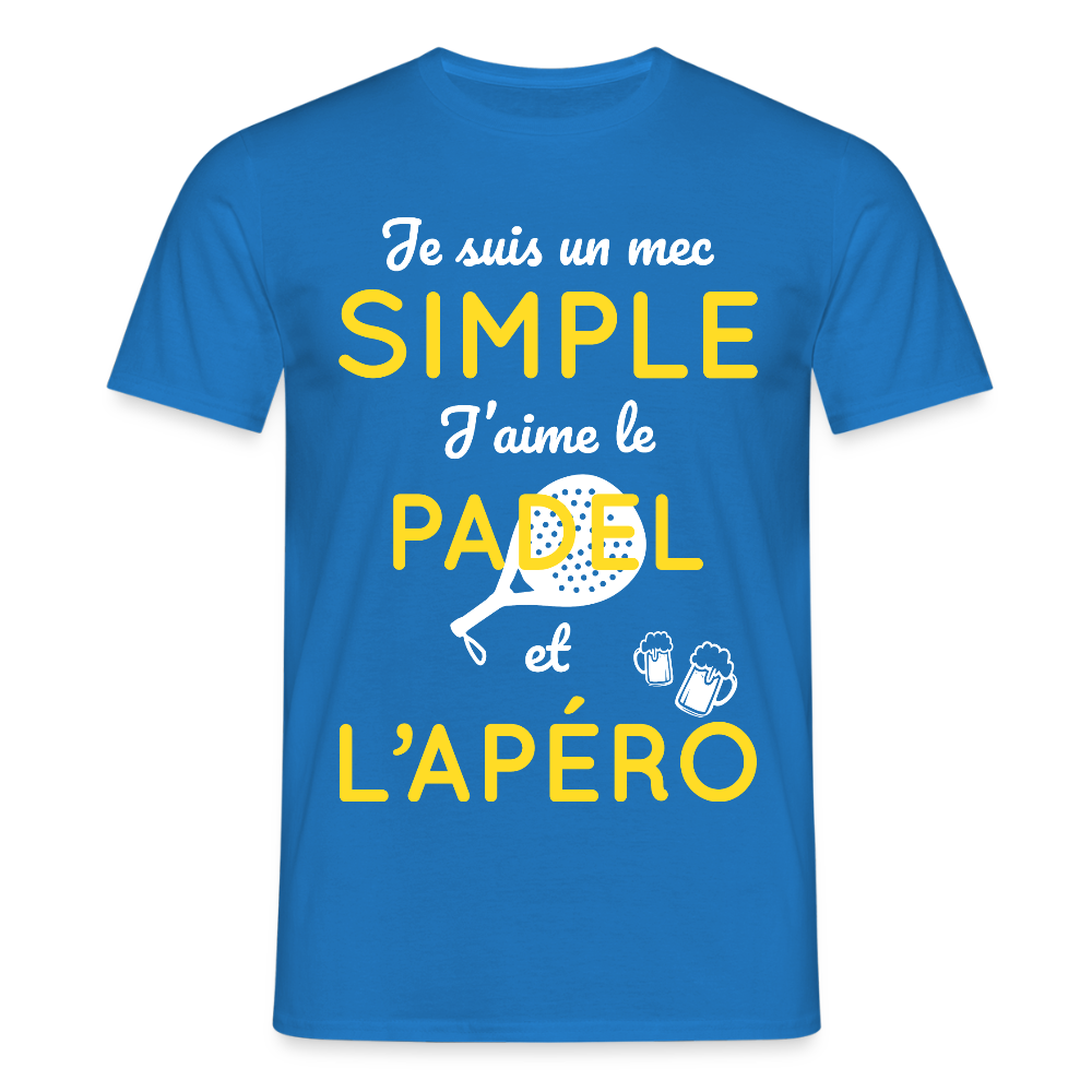 T-shirt Homme - Mec simple J'aime le Padel et L'apéro - bleu royal