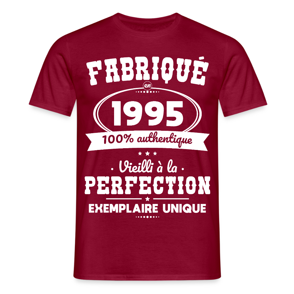 T-shirt Homme - Anniversaire 30 Ans - Fabriqué en 1995 - rouge brique