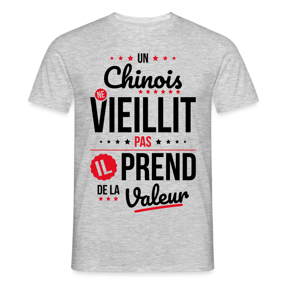T-shirt Homme - Un Chinois ne vieillit pas - gris chiné