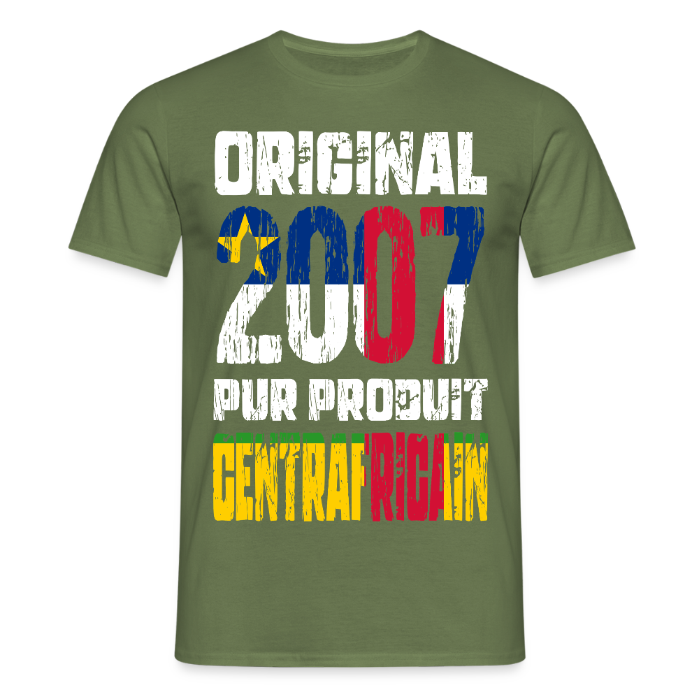 T-shirt Homme - Anniversaire 18 Ans - Original 2007 - Pur produit Centrafricain - vert militaire