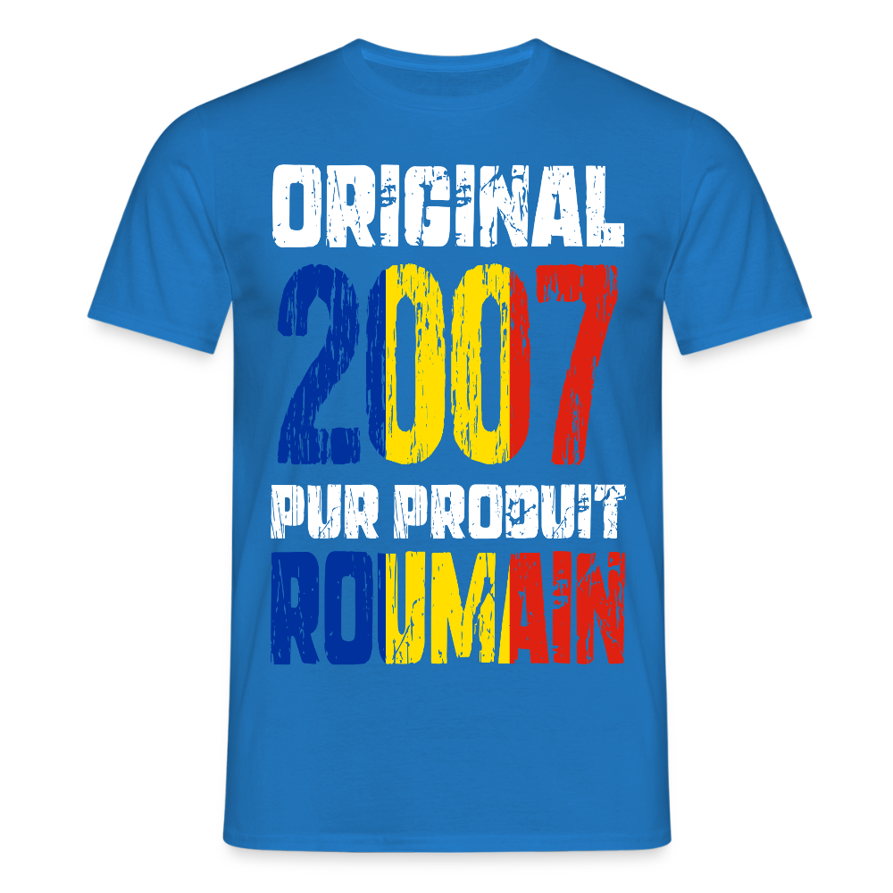 T-shirt Homme - Anniversaire 18 Ans - Original 2007 - Pur produit Roumain - bleu royal