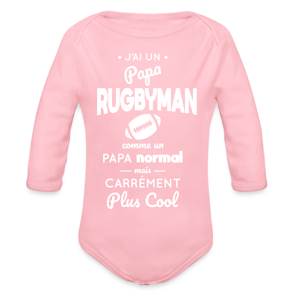 Body Bébé bio manches longues - J'ai un papa rugbyman - rose clair