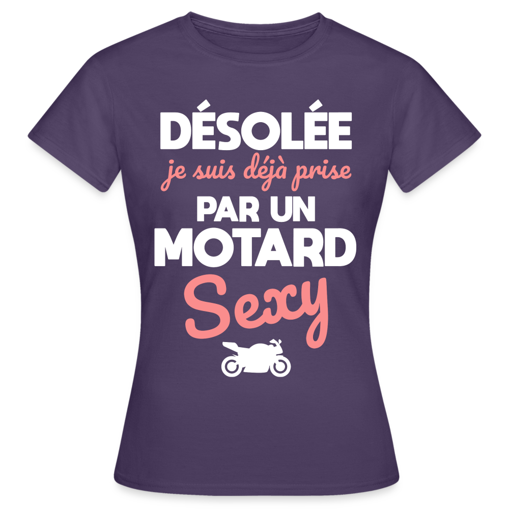 T-shirt Femme - Je suis prise par un motard sexy - violet foncé