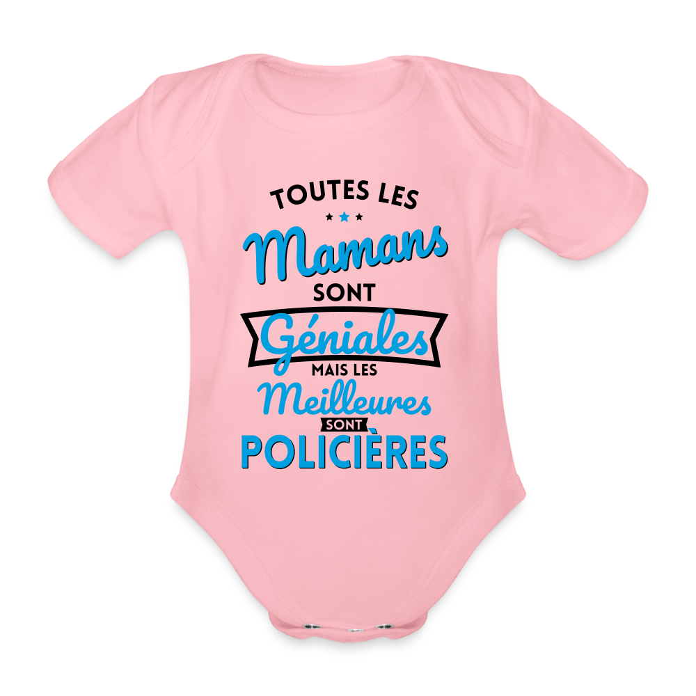 Body Bébé bio manches courtes - Mamans géniales - Les meilleures sont policières - rose clair