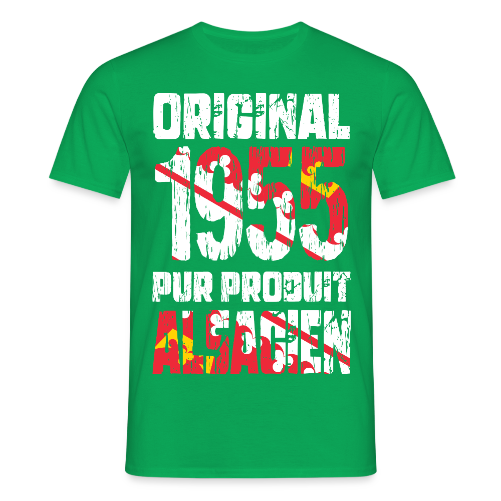 T-shirt Homme - Anniversaire 70 Ans - Original 1955 - Pur produit Alsacien - vert