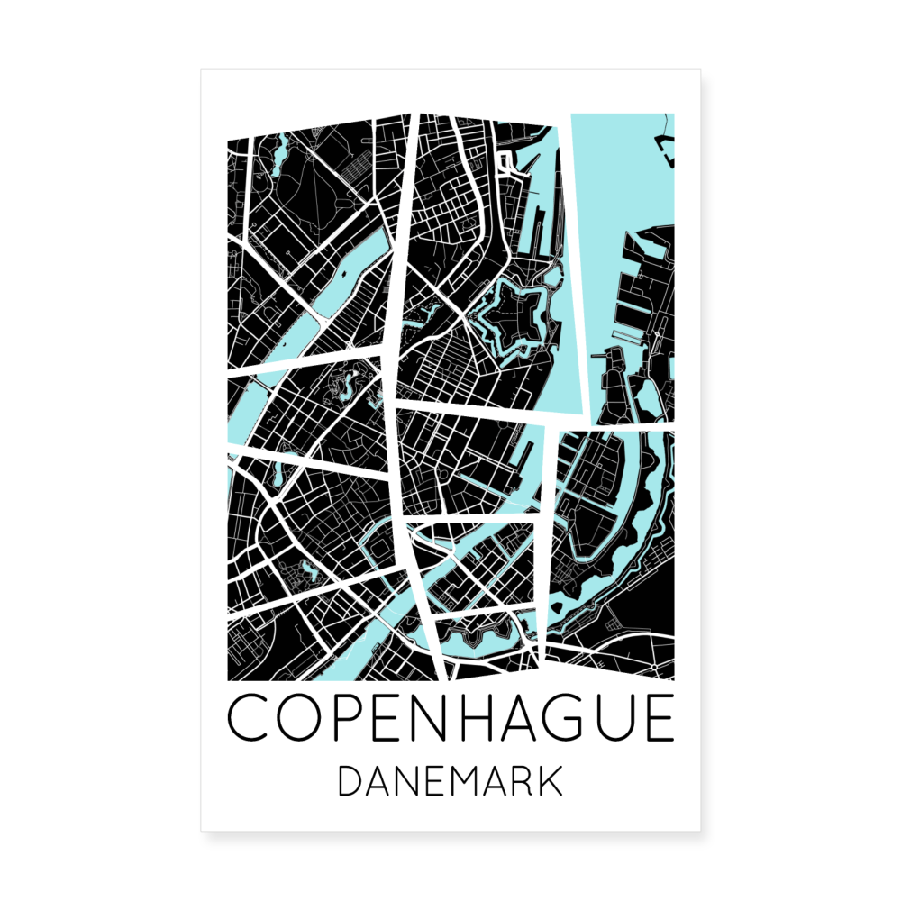 Poster Copenhague - Plan Copenhague - 20 x 30 cm - blanc