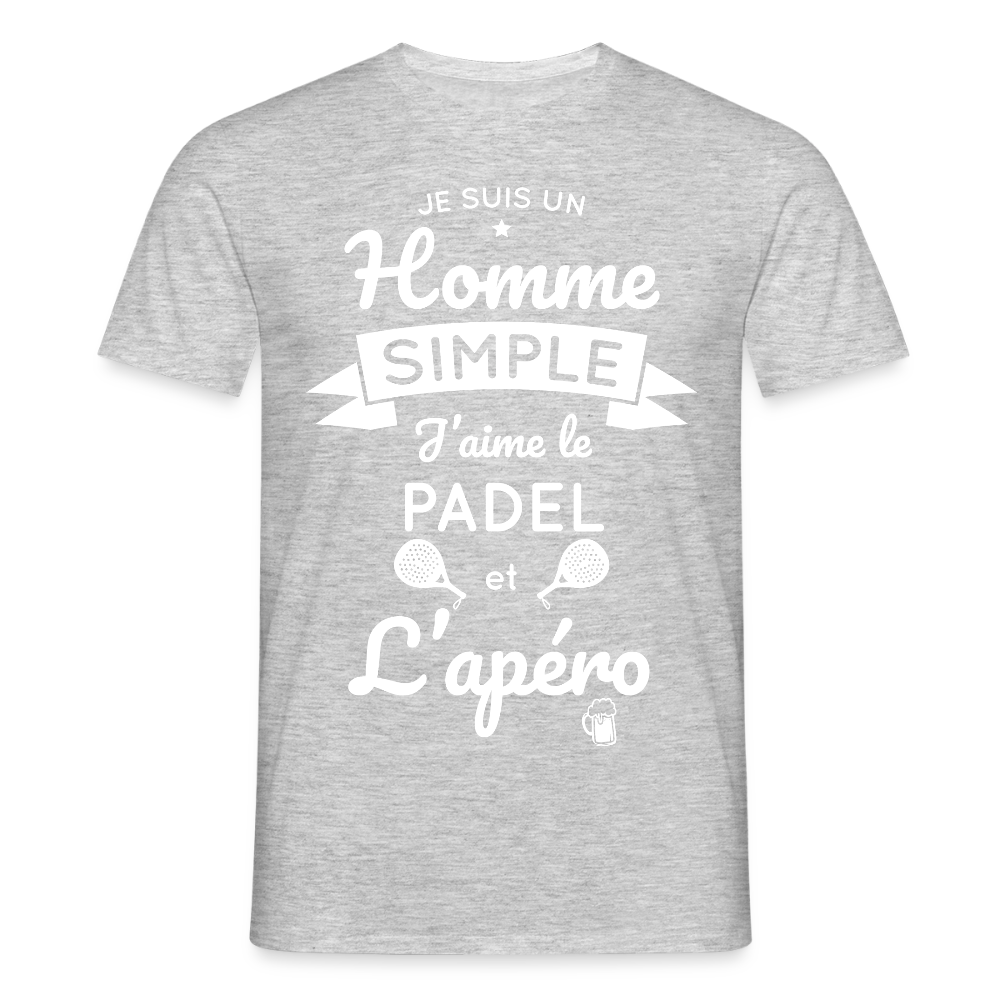 T-shirt Homme - Je Suis un Homme Simple j'aime le Padel et L'apéro - gris chiné