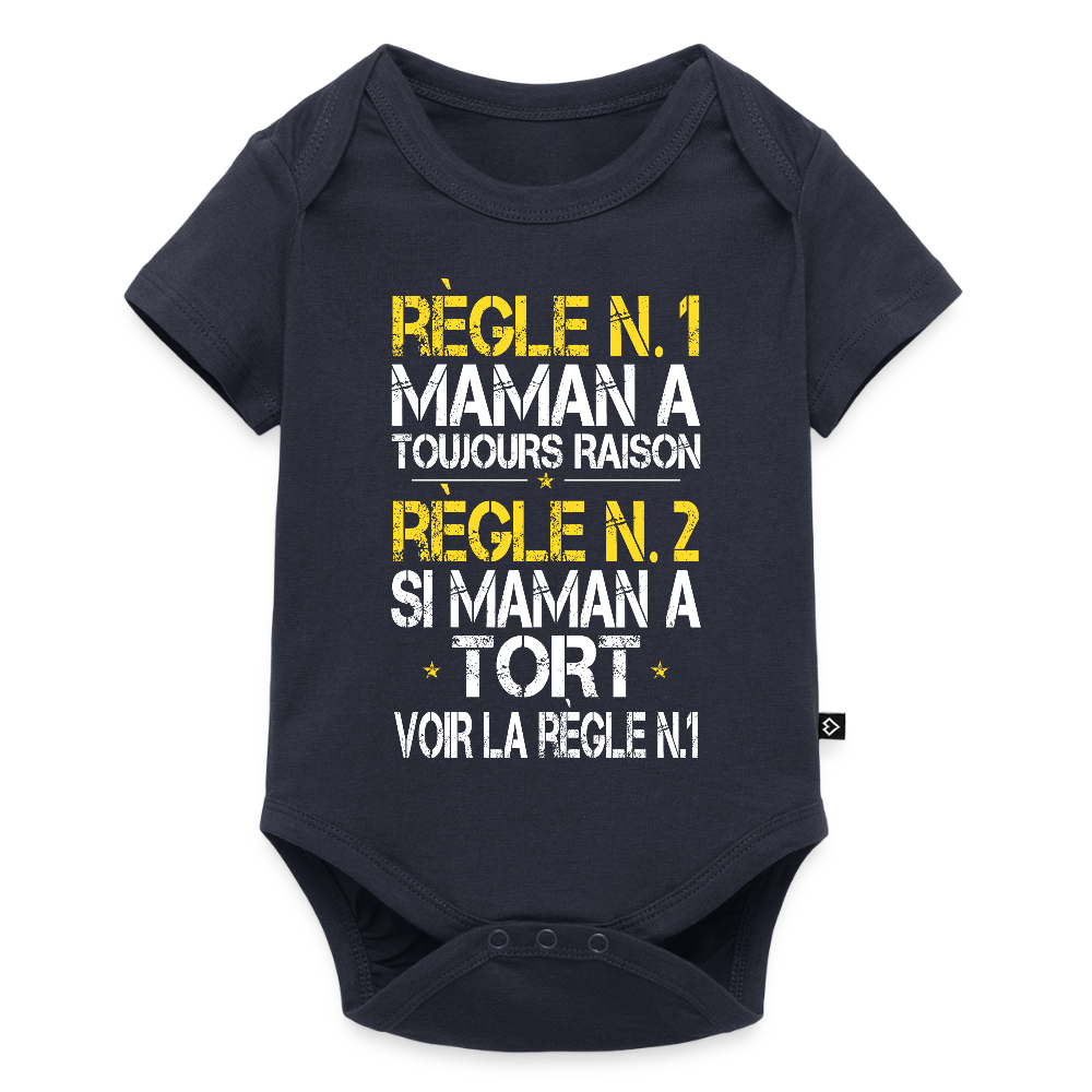 Body Bébé bio manches courtes - Maman a toujours raison - bleu marine