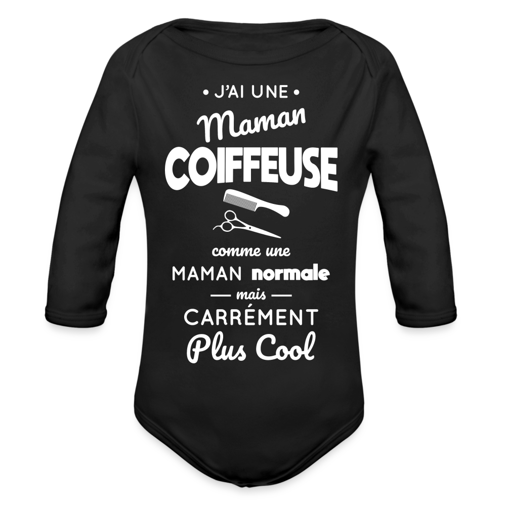 Body Bébé bio manches longues - J'ai une maman coiffeuse - noir